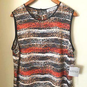 KASPER SLEEVELESS BLOUSE - SIZE XL - NWT - BRAND NEW - BLACK/APRICOT/TAN
